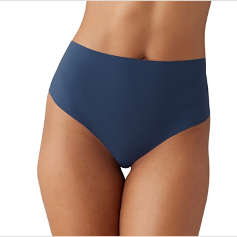 B.tempt'd by Wacoal Women's B.bare Hi Waist Thong Panty in Crown Blue | Size XL